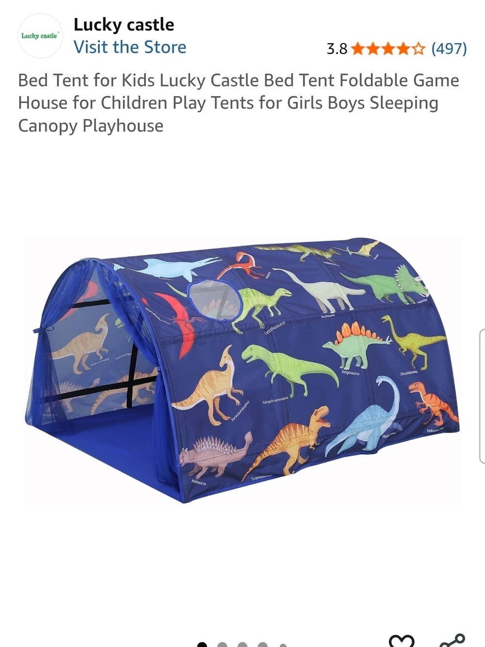 Lucky Brand Blue Dinosaur Play Tunnel Tent with Multicolor Dino Prints